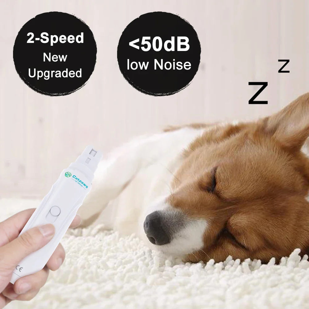 USB Rechargeable Electric Pet Nail Grinder - Quiet Dog & Cat Nail Trimmer, 2-Speed 3-Port Diamond Bit