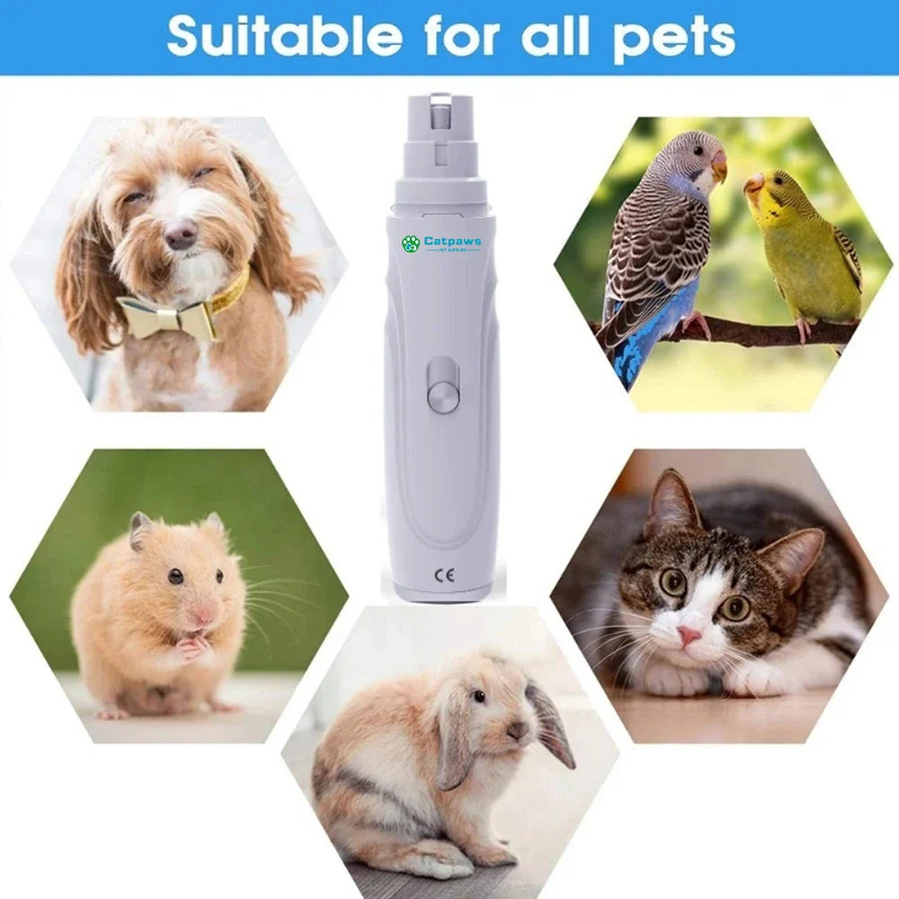 USB Rechargeable Electric Pet Nail Grinder - Quiet Dog & Cat Nail Trimmer, 2-Speed 3-Port Diamond Bit